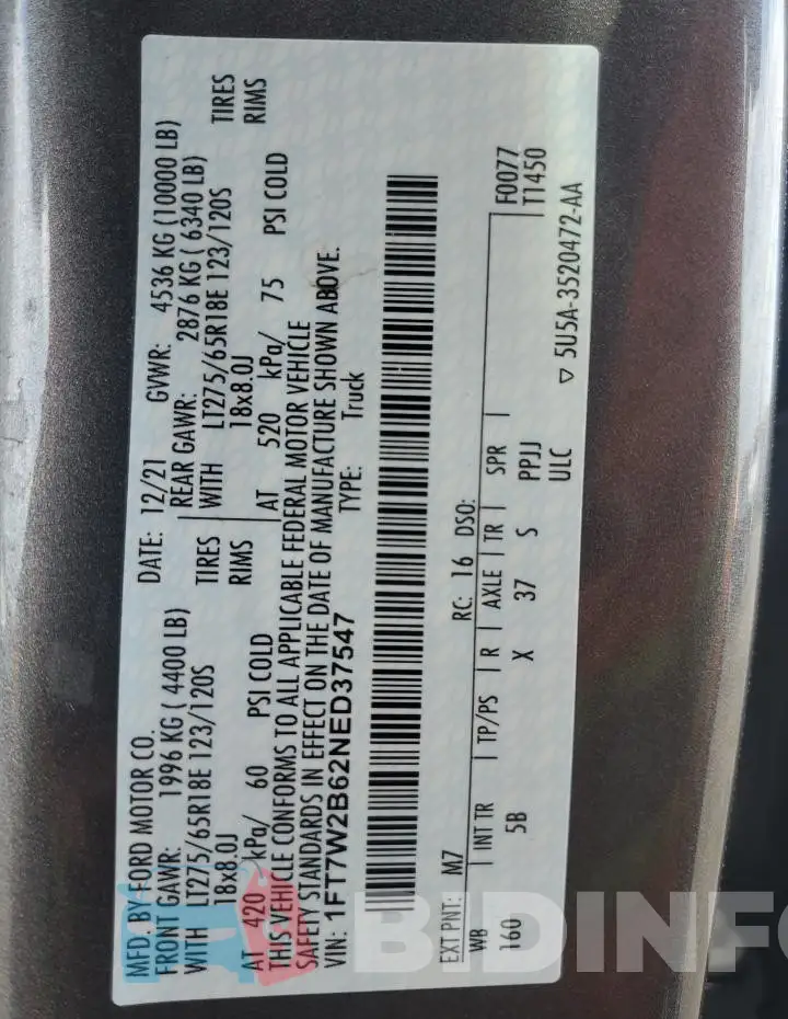 1FT7W2B62NED37547 Photo# 12
