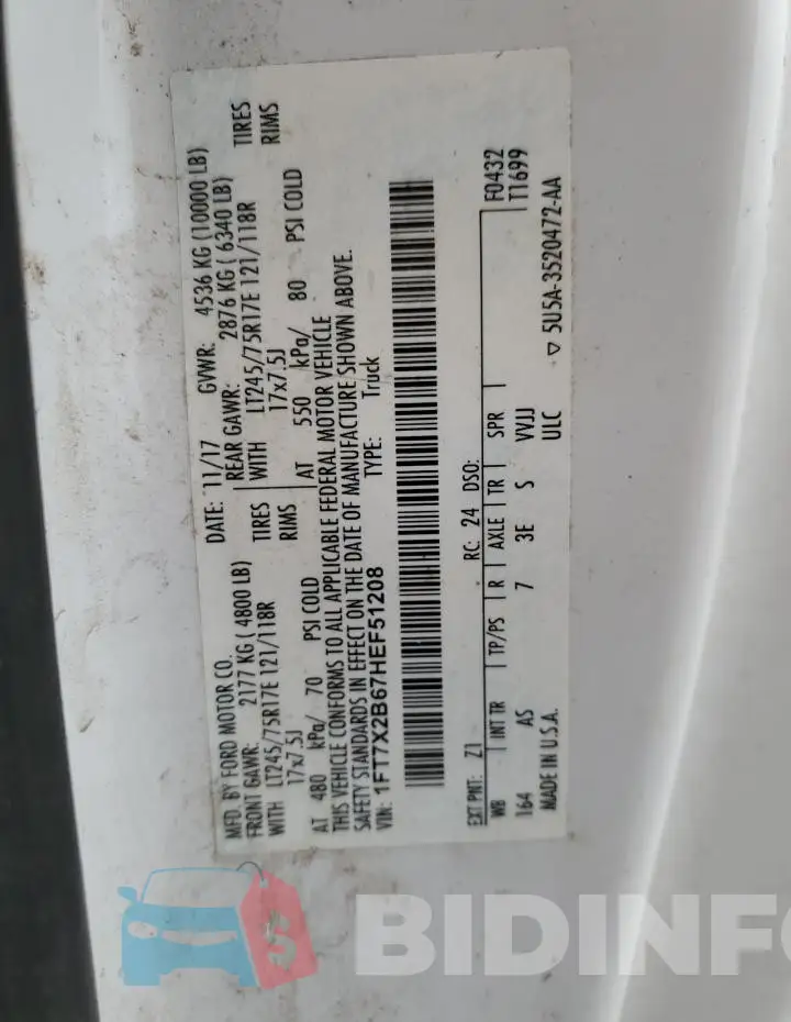 1FT7X2B67HEF51208 Photo# 12