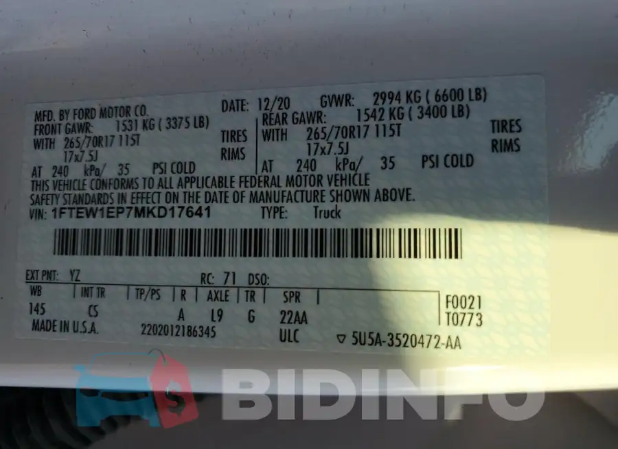 1FTEW1EP7MKD17641 Photo# 13