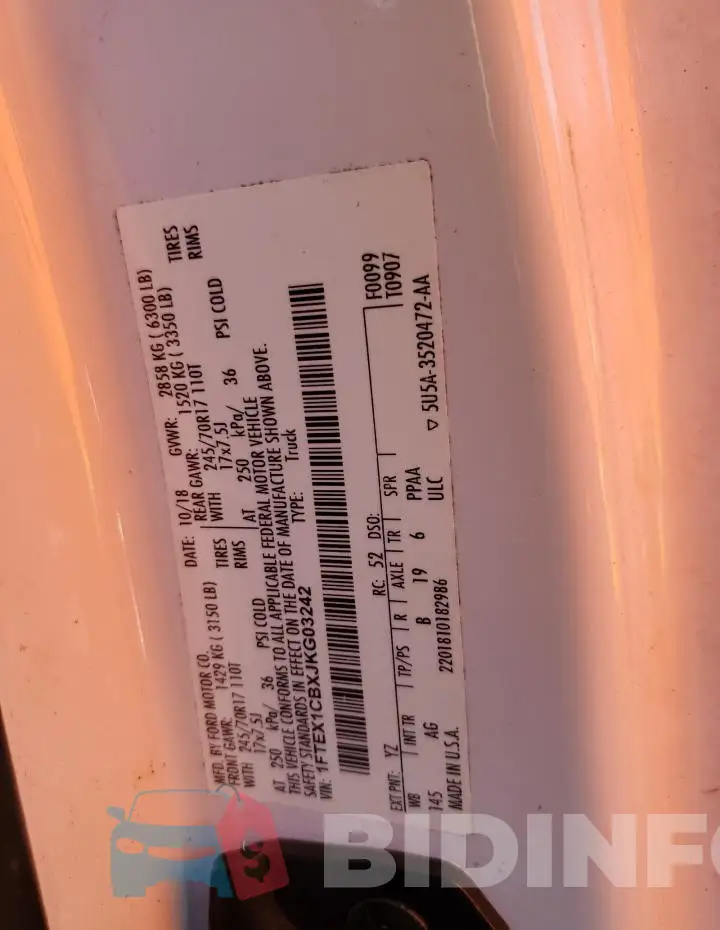 1FTEX1CBXJKG03242 Photo# 13
