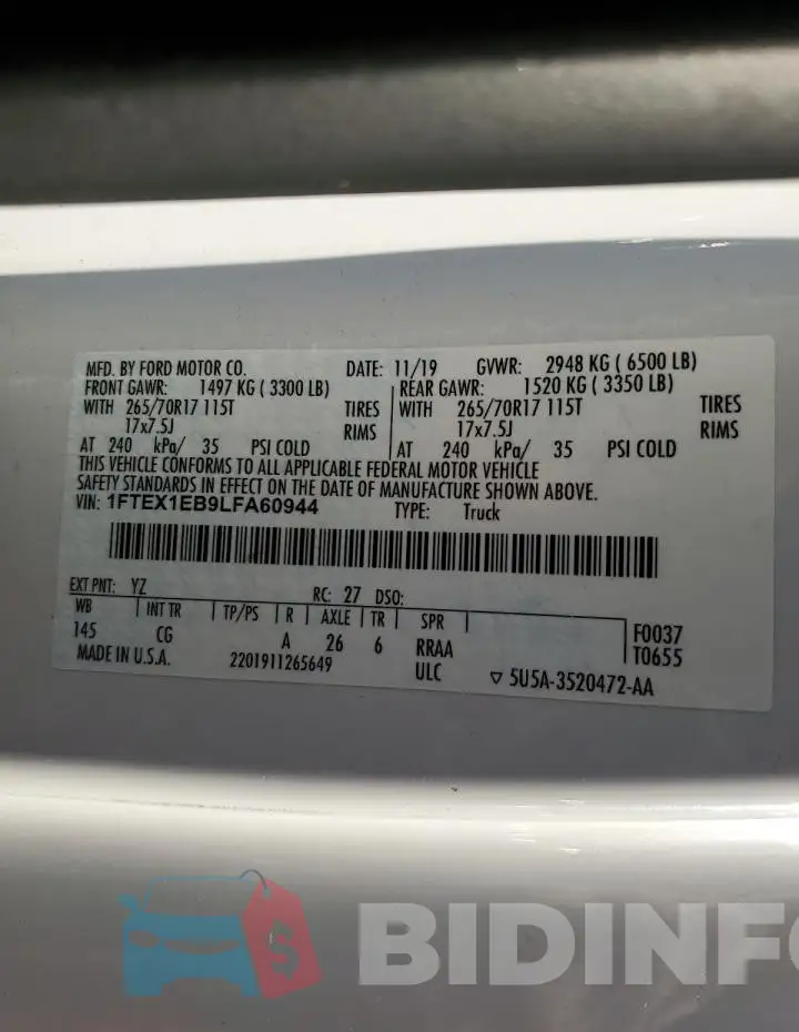 1FTEX1EB9LFA60944 Photo# 12