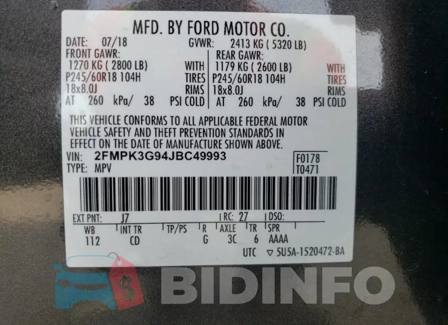 2FMPK3G94JBC49993 Photo# 13