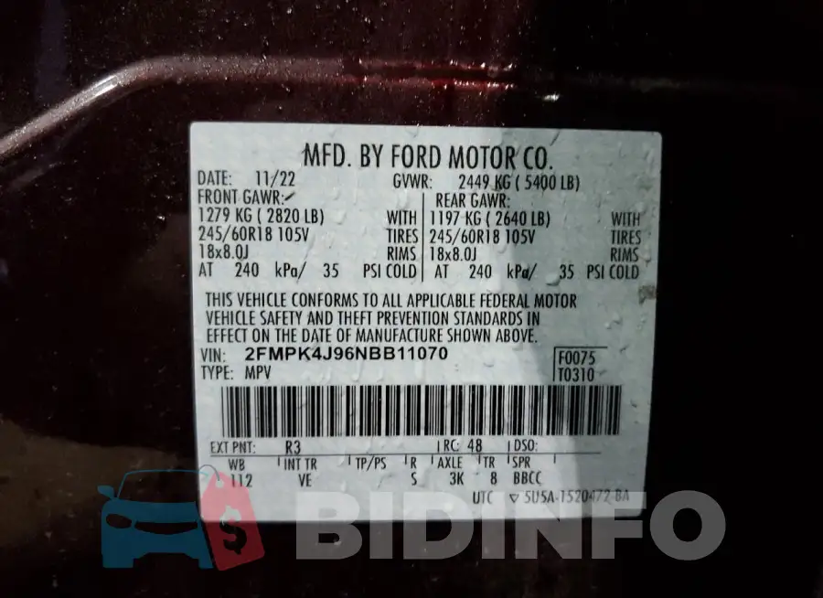 2FMPK4J96NBB11070 Photo# 13