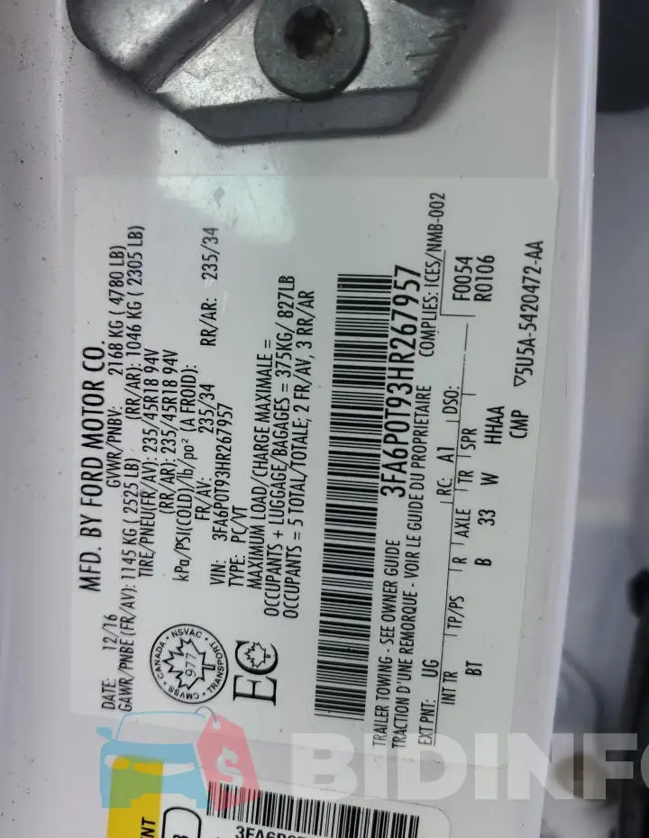 3FA6P0T93HR267957 Photo# 12