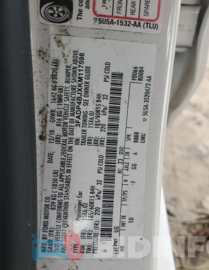 3FADP4BJXKM117598 Photo# 12