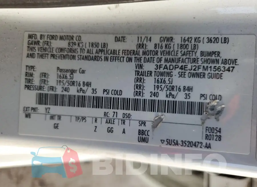 3FADP4EJ2FM156347 Photo# 12