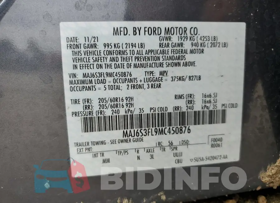 MAJ6S3FL9MC450876 Photo# 13