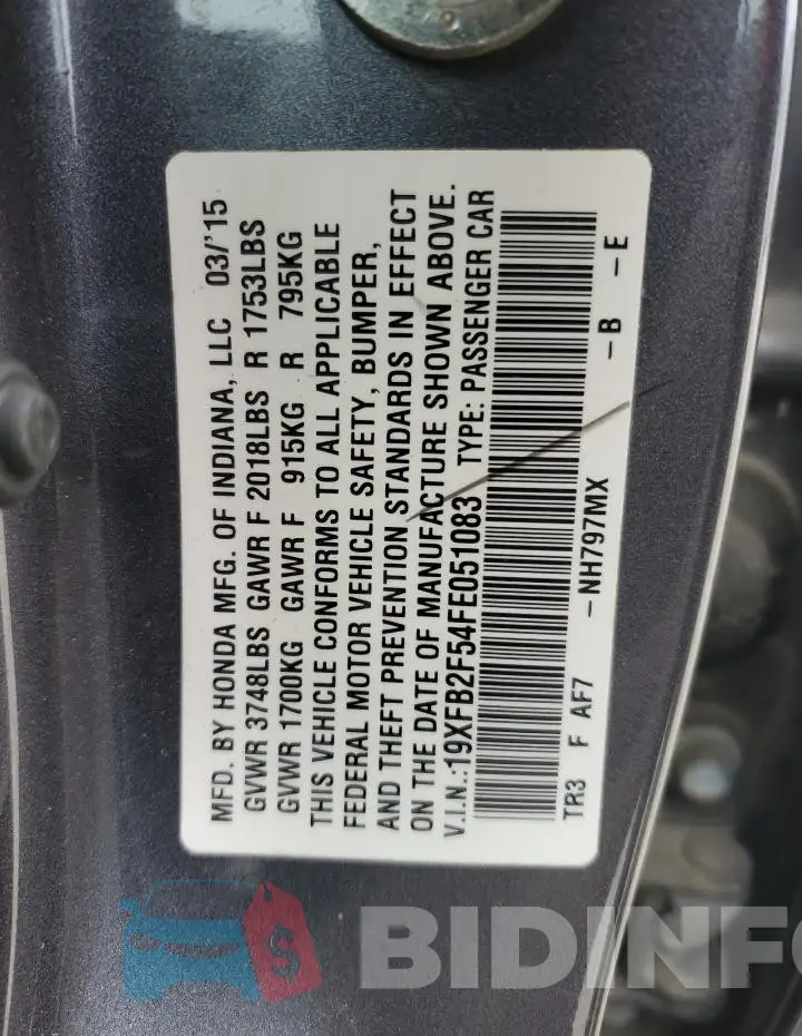 19XFB2F54FE051083 Photo# 12