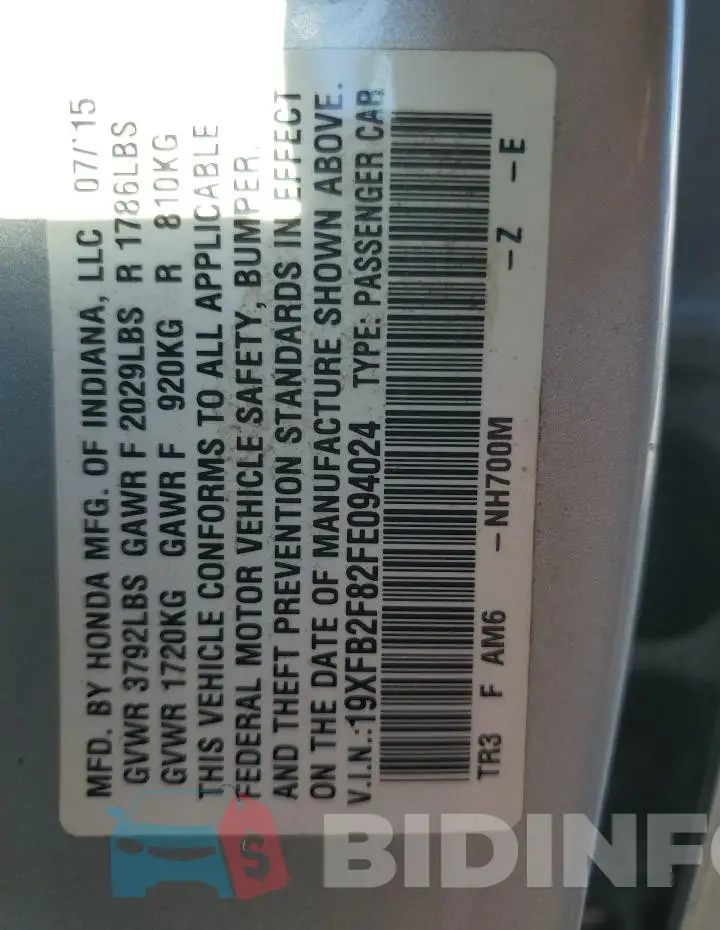 19XFB2F82FE094024 Photo# 13