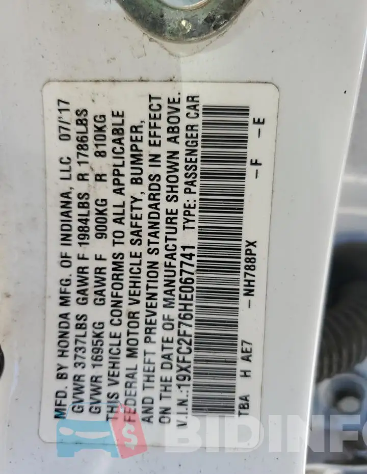 19XFC2F76HE067741 Photo# 12