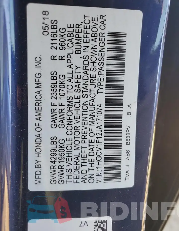 1HGCV1F12JA171074 Photo# 13