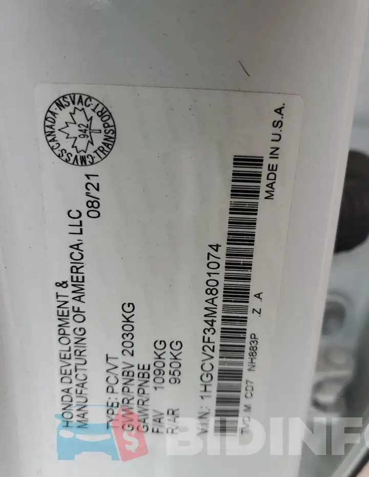 1HGCV2F34MA801074 Photo# 12
