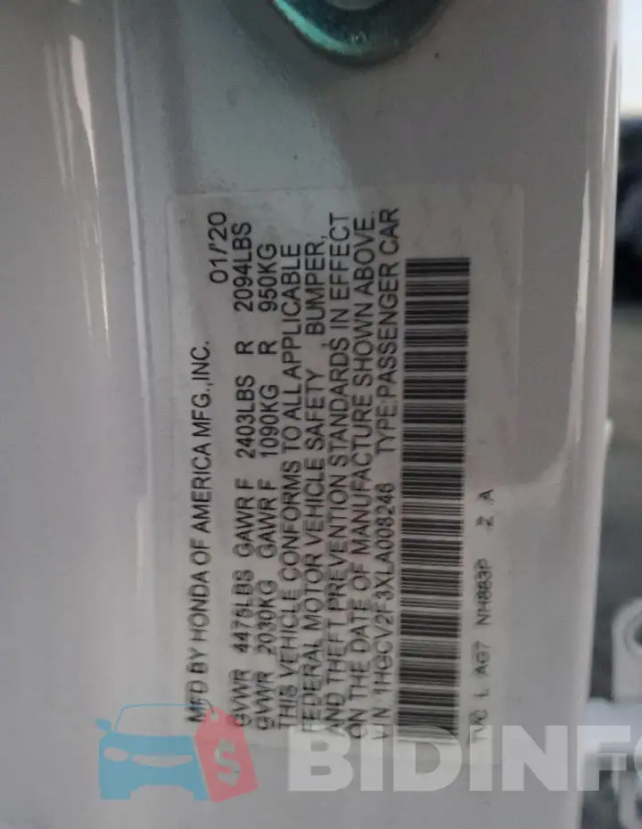 1HGCV2F3XLA008246 Photo# 12