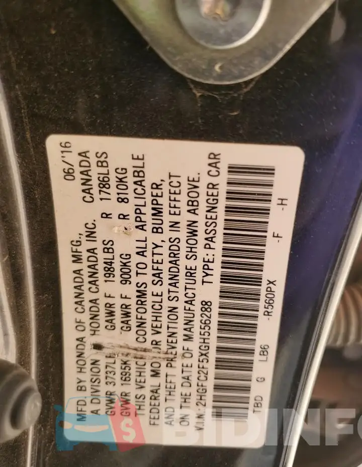 2HGFC2F5XGH556288 Photo# 13
