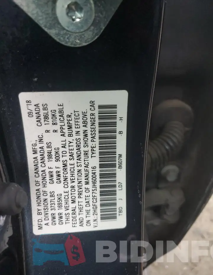 2HGFC2F75JH600416 Photo# 12