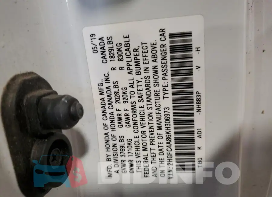 2HGFC4A86KH306973 Photo# 12