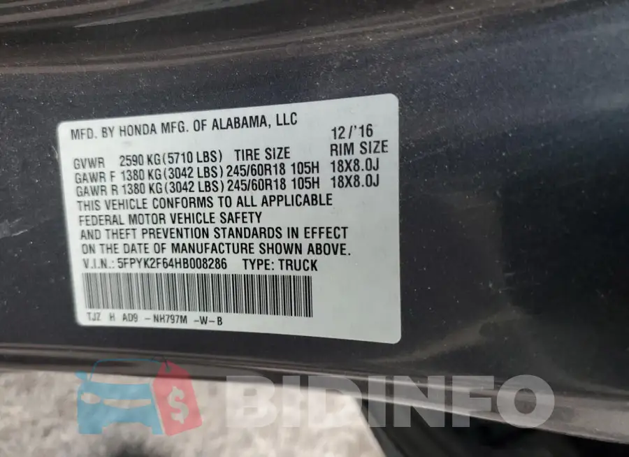 5FPYK2F64HB008286 Photo# 12