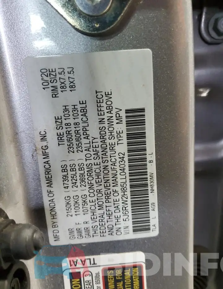 5J6RW2H85LL040342 Photo# 13