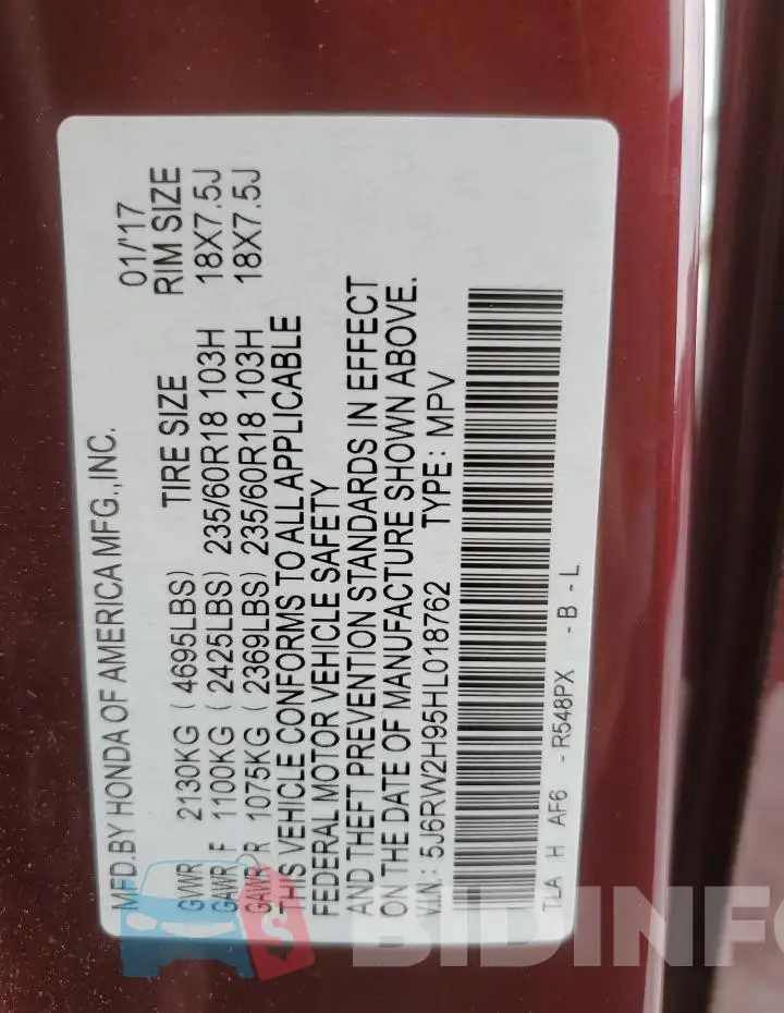 5J6RW2H95HL018762 Photo# 14