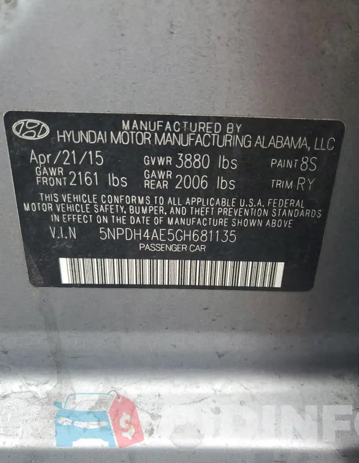 5NPDH4AE5GH681135 Photo# 12