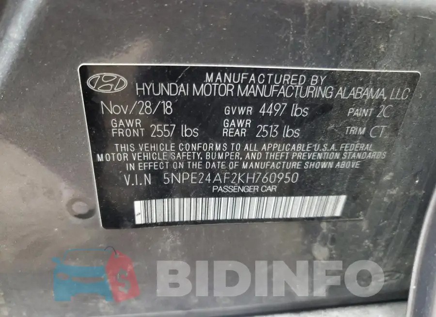 5NPE24AF2KH760950 Photo# 12