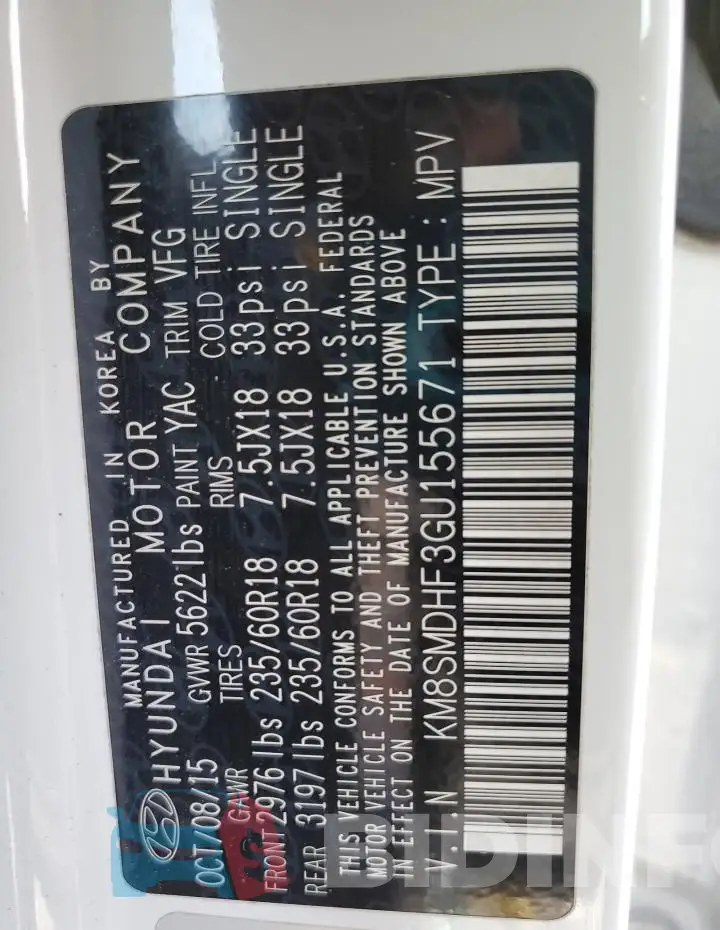 KM8SMDHF3GU155671 Photo# 13
