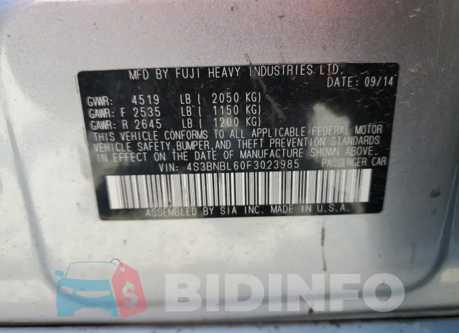 4S3BNBL60F3023985 Photo# 12