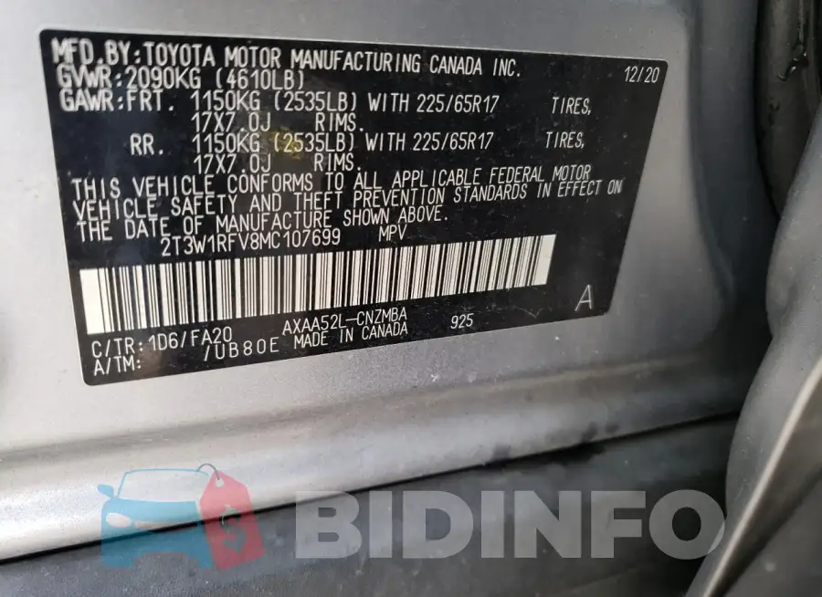 2T3W1RFV8MC107699 Photo# 13