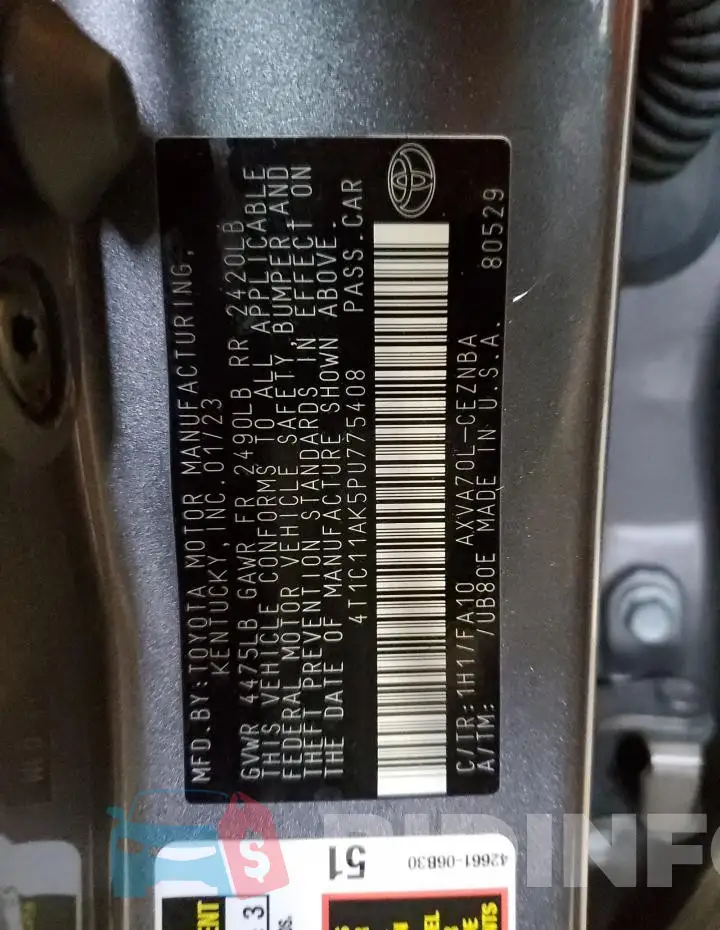 4T1C11AK5PU775408 Photo# 12