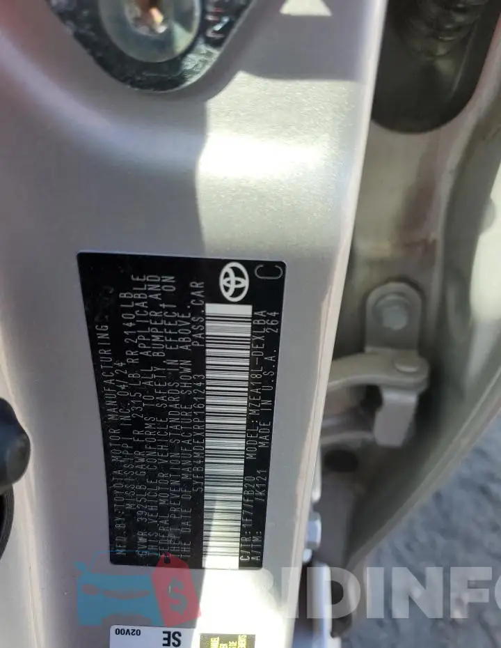 5YFB4MDEXRP161243 Photo# 13