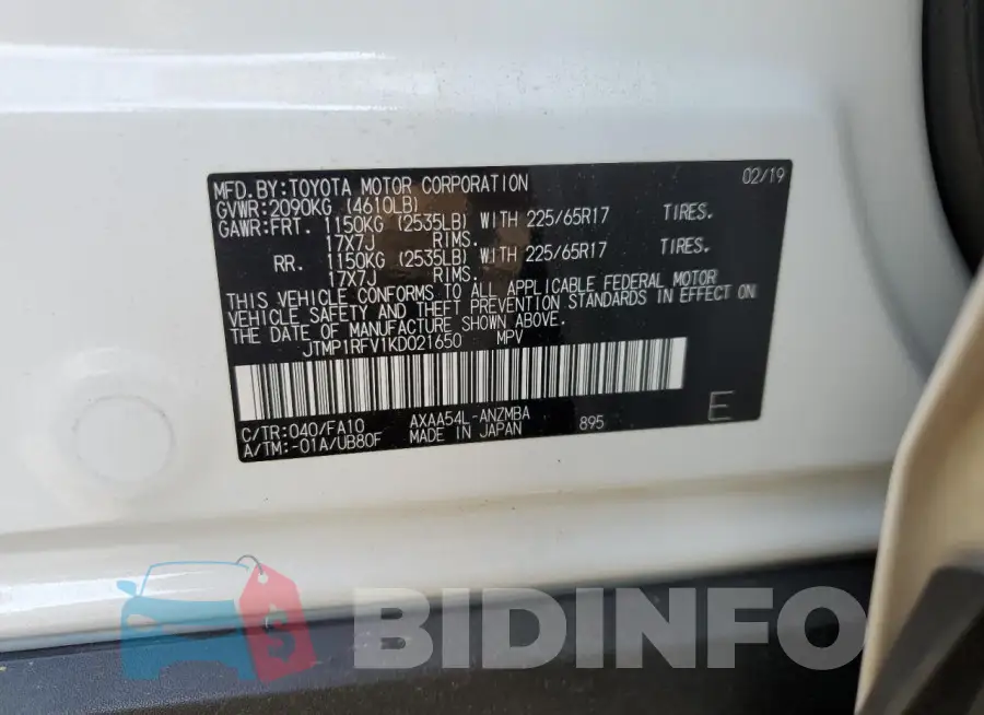 JTMP1RFV1KD021650 Photo# 13