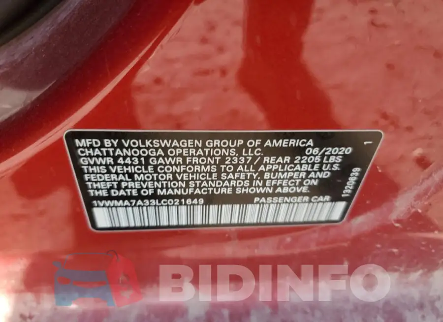 1VWMA7A33LC021649 Photo# 12