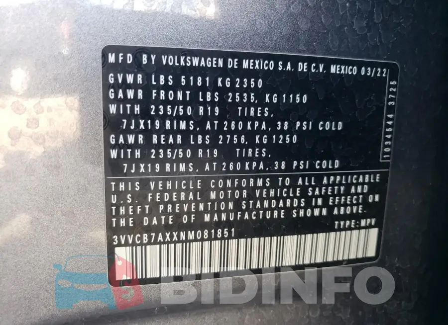 3VVCB7AXXNM081851 Photo# 13