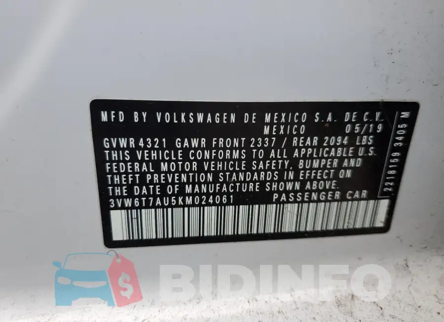3VW6T7AU5KM024061 Photo# 12