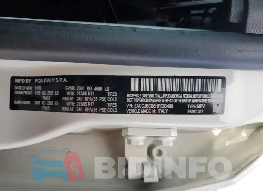 ZACCJBCB6HPE83499 Photo# 13