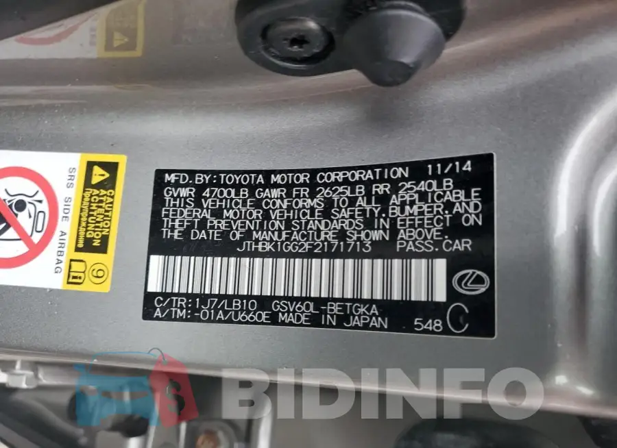 JTHBK1GG2F2171713 Photo# 13