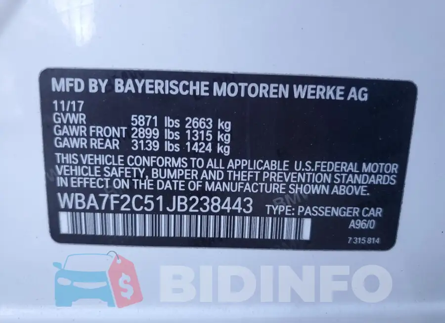 WBA7F2C51JB238443 Photo# 12
