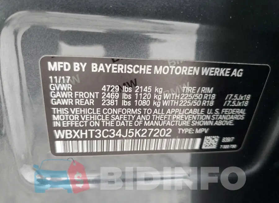 WBXHT3C34J5K27202 Photo# 14