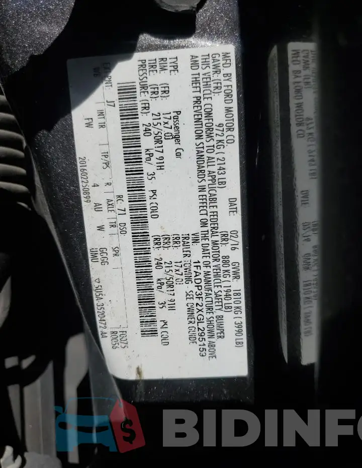 1FADP3F2XGL295159 Photo# 13