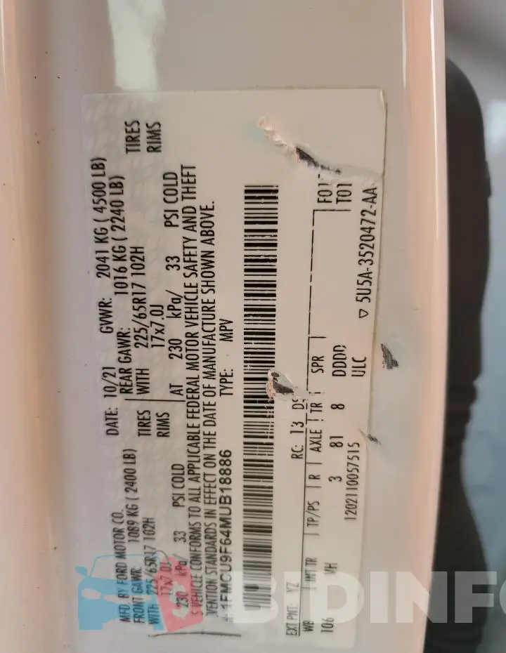 1FMCU9F64MUB18886 Photo# 13
