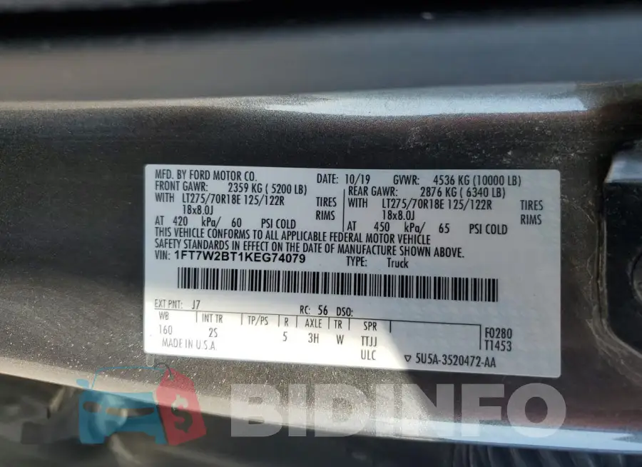 1FT7W2BT1KEG74079 Photo# 12