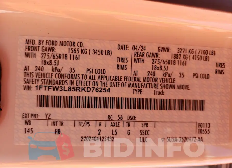 1FTFW3L85RKD76254 Photo# 12