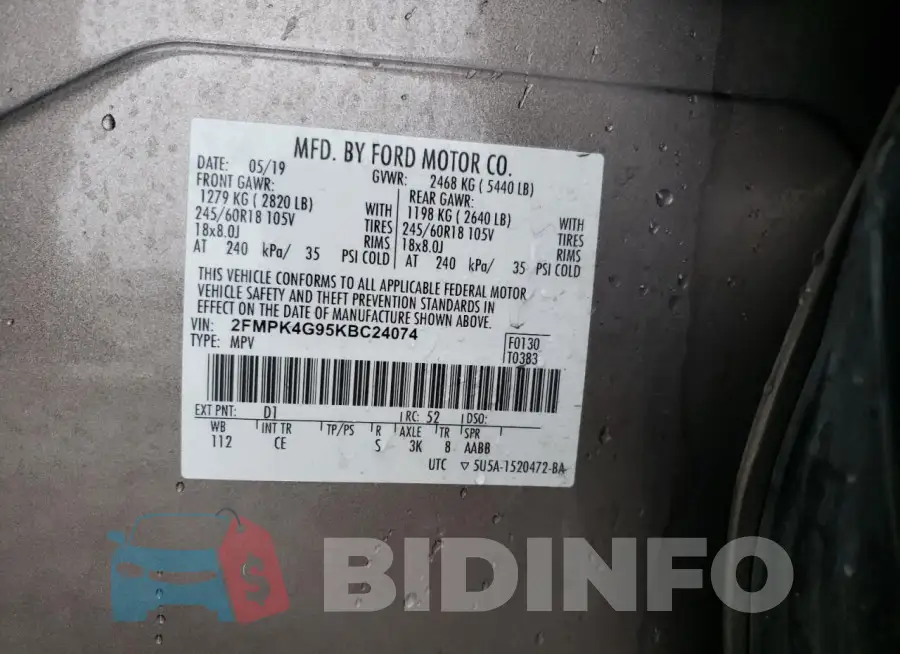 2FMPK4G95KBC24074 Photo# 13