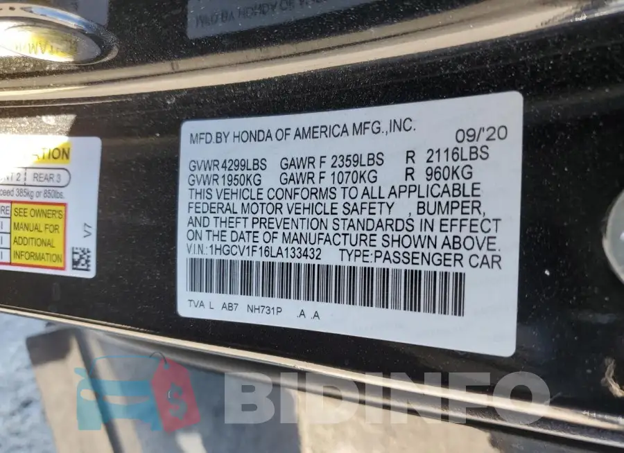 1HGCV1F16LA133432 Photo# 13