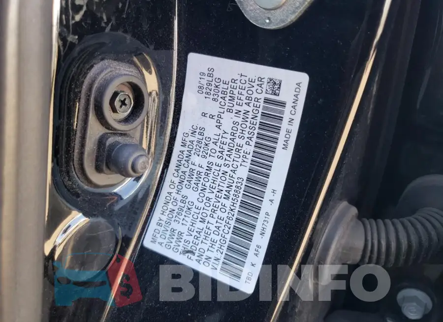 2HGFC2F62KH588833 Photo# 12