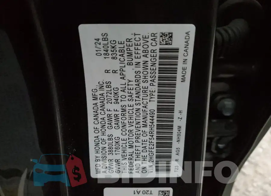 2HGFE2F54RH544490 Photo# 12