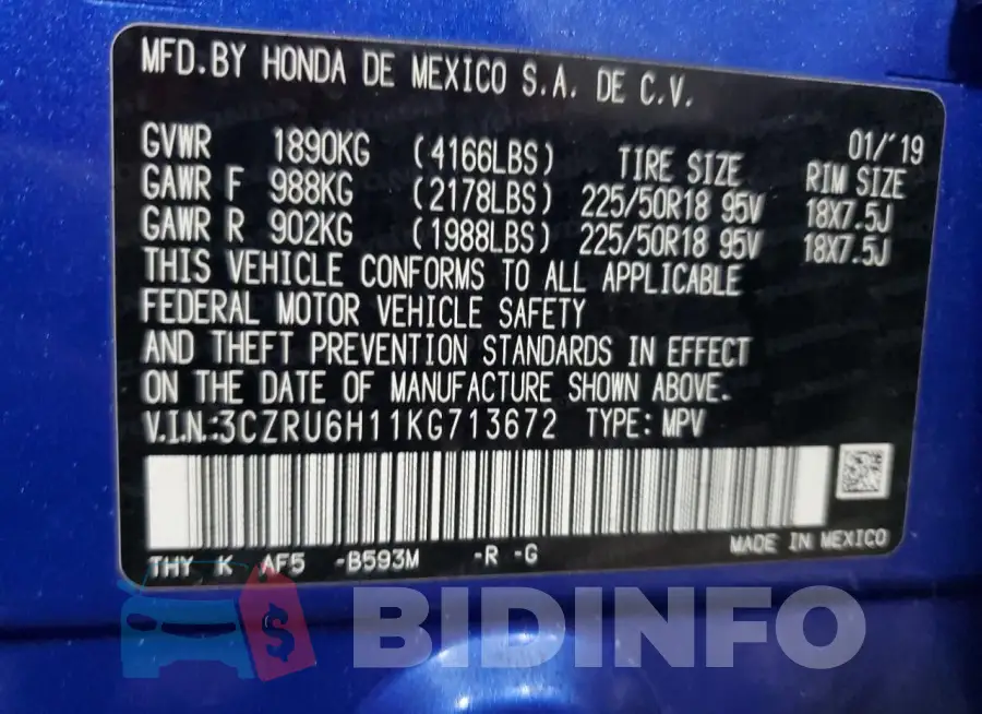 3CZRU6H11KG713672 Photo# 13