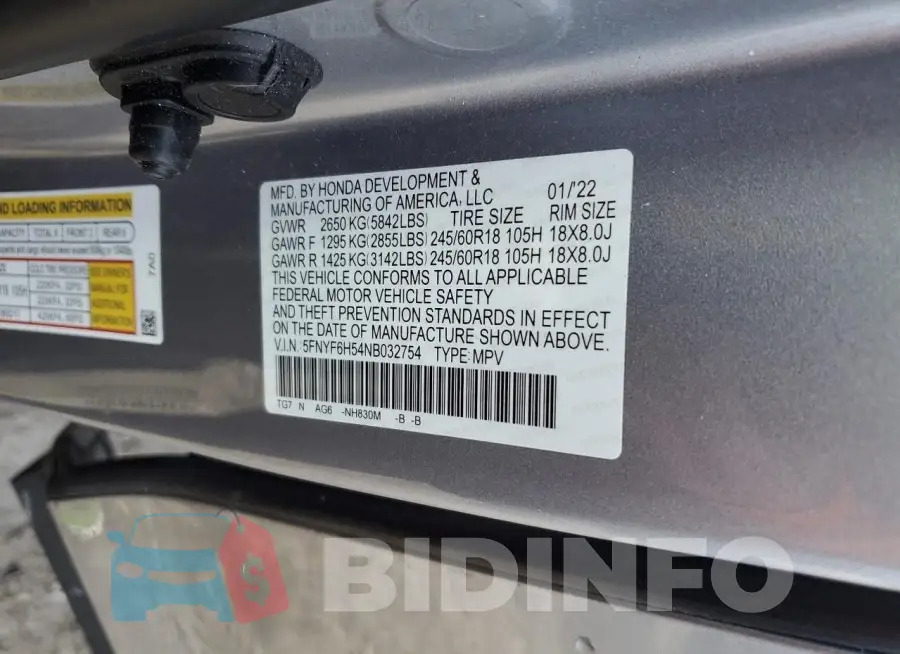 5FNYF6H54NB032754 Photo# 12