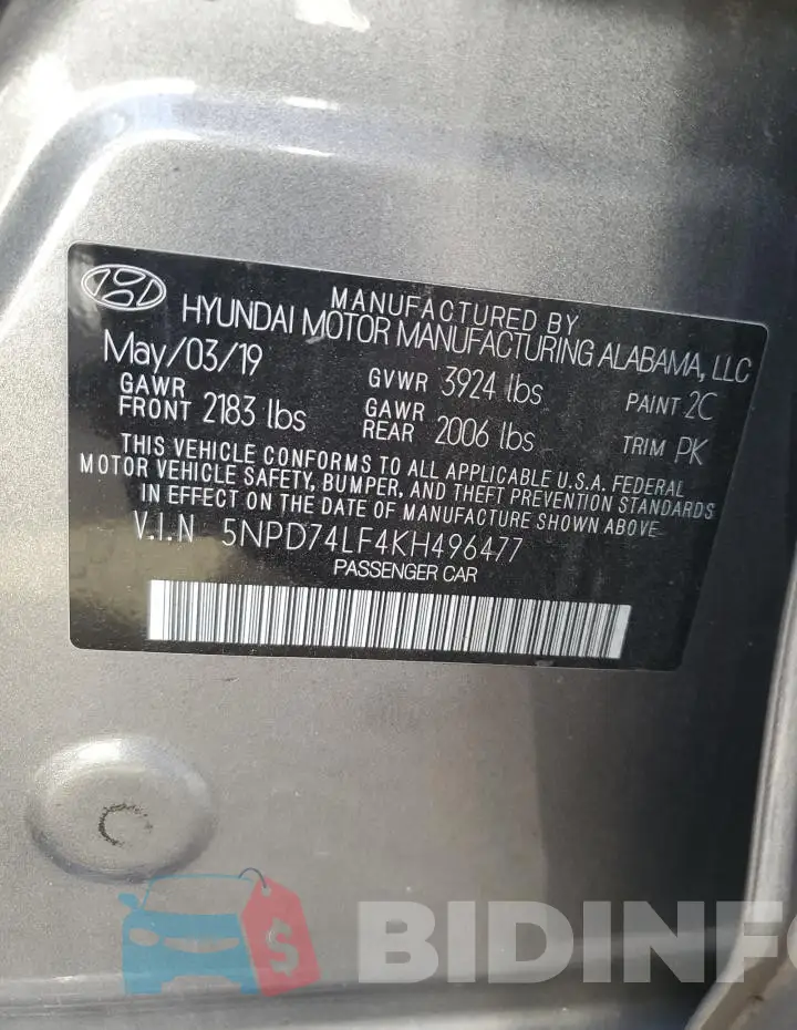 5NPD74LF4KH496477 Photo# 12