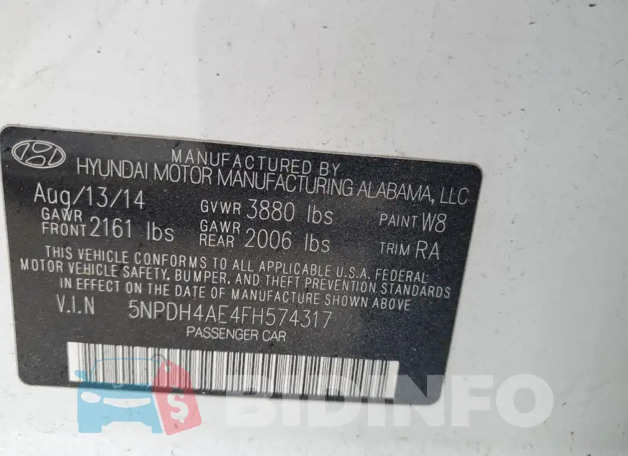 5NPDH4AE4FH574317 Photo# 12